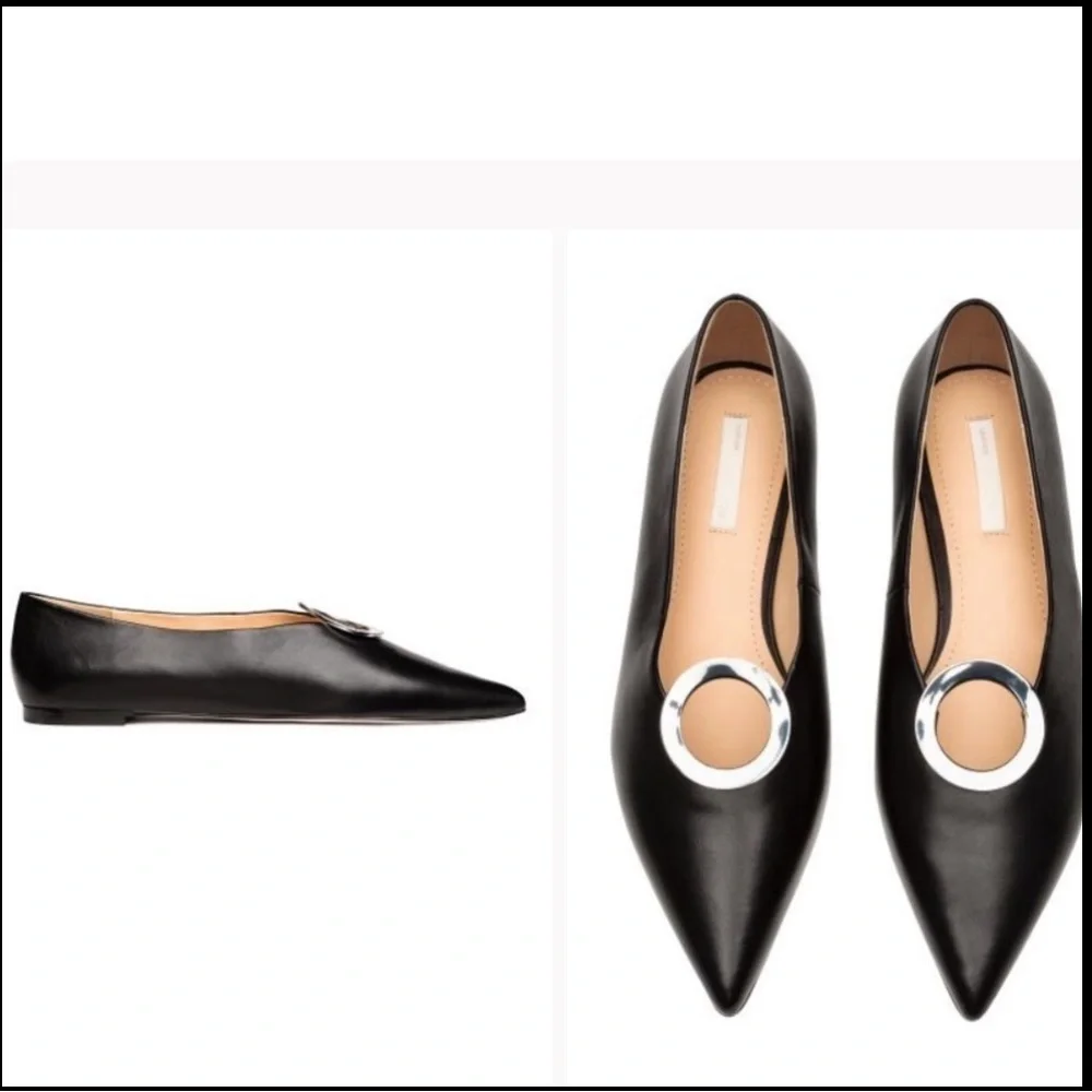 H&M Leather Black Metal Metal Ring Flats Size 7